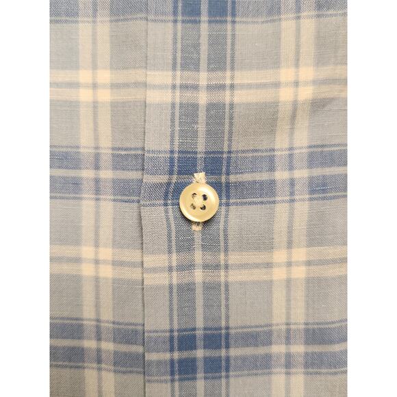 Peter Millar Shirt Mens Size Large Blue Plaid Linen Blend Long‎ Sleeve Button-up - Picture 3 of 10